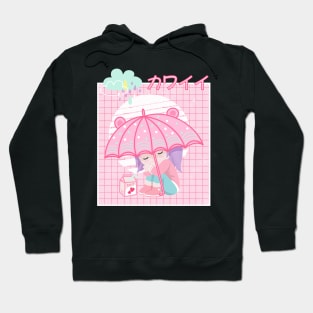 90s Japanese Kawaii Sad Girl Pink Japanese Strawberry Milk Hoodie